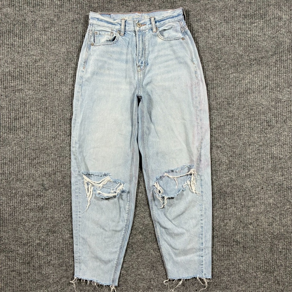 American Eagle Relaxed Mom Jeans Womens Size 00 Regular Distressed Denim